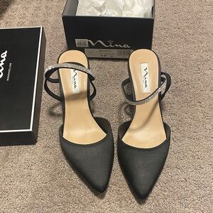 Nina Elegant Black Heels with Rhinestone Accent